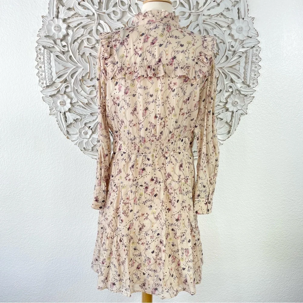 {BA&SH} Belle Pleated Ruffle Floral Cotton-Gauze Dress, Size L, NWT